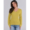 image:imageANRABESS Womens Cable Knit V Neck Long Sleeve Fitted Sweaters TopYellow