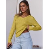 image:imageANRABESS Womens Cable Knit V Neck Long Sleeve Fitted Sweaters TopYellow