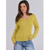 image:imageANRABESS Womens Cable Knit V Neck Long Sleeve Fitted Sweaters TopYellow