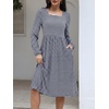 image:imageANRABESS Womens Fall Long Sleeve ALine Midi DressBlue White Stripe