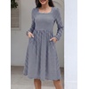 image:imageANRABESS Womens Fall Long Sleeve ALine Midi DressBlue White Stripe