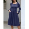 image:imageANRABESS Womens Fall Long Sleeve ALine Midi DressNavy Blue