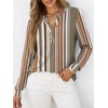 image:imageANRABESS Womens Fall Shirts Long Sleeve Henley Top Dressy Casual BlouseBrown White Strip