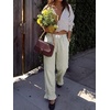 image:imageANRABESS Womens Gingham Striped Ruffle Hem PantsArmy Green White Stripe