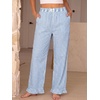 image:imageANRABESS Womens Gingham Striped Ruffle Hem PantsBlue White Stripe