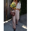 image:imageANRABESS Womens Gingham Striped Ruffle Hem PantsBrown White Plaid