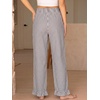 image:imageANRABESS Womens Gingham Striped Ruffle Hem PantsBrown White Stripe