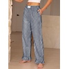 image:imageANRABESS Womens Gingham Striped Ruffle Hem PantsNavy Blue White Plaid