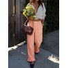 image:imageANRABESS Womens Gingham Striped Ruffle Hem PantsOrange White Plaid