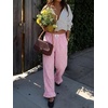 image:imageANRABESS Womens Gingham Striped Ruffle Hem PantsPink White Plaid