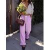 image:imageANRABESS Womens Gingham Striped Ruffle Hem PantsPurple White Plaid
