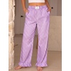 image:imageANRABESS Womens Gingham Striped Ruffle Hem PantsPurple White Plaid
