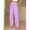 image:imageANRABESS Womens Gingham Striped Ruffle Hem PantsPurple White Plaid