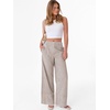 image:imageANRABESS Womens Gingham Striped Wide Leg Palazzo Lounge Pants with PocketsBrown Stripe