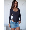 image:imageANRABESS Womens Long Sleeve Bodysuits TopNavy Blue