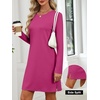 image:imageANRABESS Womens Long Sleeve Fall Casual T Shirt Mini DressHot Pink
