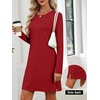 image:imageANRABESS Womens Long Sleeve Fall Casual T Shirt Mini DressRed