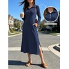 image:imageANRABESS Womens Long Sleeve Fall Midi Dresses with PocketsNavy Blue