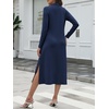 image:imageANRABESS Womens Long Sleeve Fall Midi Dresses with PocketsNavy Blue