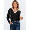 image:imageANRABESS Womens Long Sleeve Fitted Polo Shirts Fall Business Casual TopBlack White