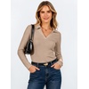 image:imageANRABESS Womens Long Sleeve Fitted Polo Shirts Fall Business Casual TopKhaki