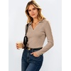 image:imageANRABESS Womens Long Sleeve Fitted Polo Shirts Fall Business Casual TopKhaki