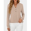 image:imageANRABESS Womens Long Sleeve Shirts Air Layer Henley V Neck TopsAlmond
