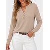 image:imageANRABESS Womens Long Sleeve Shirts Air Layer Henley V Neck TopsAlmond