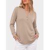 image:imageANRABESS Womens Long Sleeve Shirts Air Layer Henley V Neck TopsAlmond