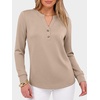 image:imageANRABESS Womens Long Sleeve Shirts Air Layer Henley V Neck TopsAlmond