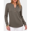 image:imageANRABESS Womens Long Sleeve Shirts Air Layer Henley V Neck TopsCoffee Grey