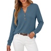 image:imageANRABESS Womens Long Sleeve Shirts Air Layer Henley V Neck TopsGrey Blue