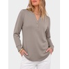 image:imageANRABESS Womens Long Sleeve Shirts Air Layer Henley V Neck TopsGrey Khaki