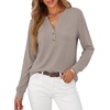 image:imageANRABESS Womens Long Sleeve Shirts Air Layer Henley V Neck TopsGrey Khaki