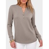 image:imageANRABESS Womens Long Sleeve Shirts Air Layer Henley V Neck TopsGrey Khaki