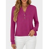 image:imageANRABESS Womens Long Sleeve Shirts Air Layer Henley V Neck TopsHot Pink