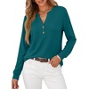 image:imageANRABESS Womens Long Sleeve Shirts Air Layer Henley V Neck TopsLake Blue