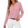 image:imageANRABESS Womens Long Sleeve Shirts Air Layer Henley V Neck TopsPink