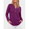 image:imageANRABESS Womens Long Sleeve Shirts Air Layer Henley V Neck TopsPurple Red