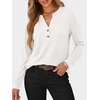 image:imageANRABESS Womens Long Sleeve Shirts Air Layer Henley V Neck TopsWhite