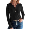 image:imageANRABESS Womens Long Sleeve Shirts Henley V Neck Thermal TopBlack