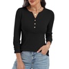 image:imageANRABESS Womens Long Sleeve Shirts Henley V Neck Thermal TopBlack