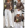 image:imageANRABESS Womens Long Sleeve Shirts Henley V Neck Thermal TopBrown