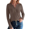 image:imageANRABESS Womens Long Sleeve Shirts Henley V Neck Thermal TopBrown