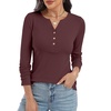 image:imageANRABESS Womens Long Sleeve Shirts Henley V Neck Thermal TopDark Red