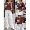 image:imageANRABESS Womens Long Sleeve Shirts Henley V Neck Thermal TopDark Red