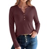 image:imageANRABESS Womens Long Sleeve Shirts Henley V Neck Thermal TopDark Red