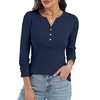 image:imageANRABESS Womens Long Sleeve Shirts Henley V Neck Thermal TopNavy Blue