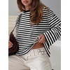 image:imageANRABESS Womens Long Sleeve Shirts Oversized Striped TopsBlack White Stripe