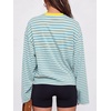 image:imageANRABESS Womens Long Sleeve Shirts Oversized Striped TopsBlue Beige Stripe